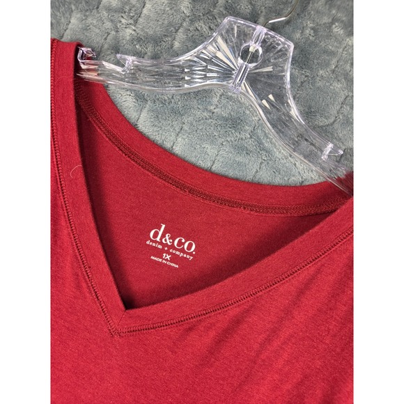 Denim & Co. Tops - Denim & Company Womens 1X Red V-Neck Long Sleeve Top Seam Detail Cotton Blend